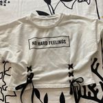 “No Hard Feelings” White Crop Tee Black Lace Photo 8