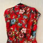 City Streets bright red floral and bird button front dress size small Photo 11