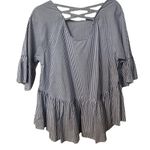 Listicle Blue and White Stripped Blouse, Size Large Photo 1