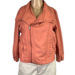 Hurley Womens Jean Jacket Asymmetrical Zip Short Crop Denim Pink Coral XS Photo 1