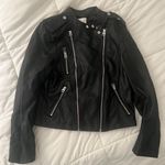 H&M Black Leather Biker Moto Zip Up Jacket Photo 0