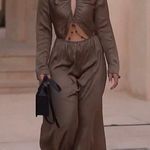 ZARA NEW Khaki Olive Green Silky Satin Cutout Long Sleeve Midi Maxi Dress Sz XS Photo 13