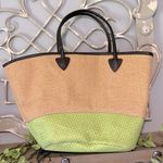 Beach Bag Large Straw Tote Shoulder Lime Tan Photo 2