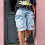 ZARA Womens Baggy Cargo Shorts Y2K 90s Grunge Hip Hop Light Wash Skater 8 NEW Photo 0