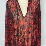 Free People  Sheer Lace Blouse XS Oversized Floral Burgundy Rust Orange V-Neck Photo 0