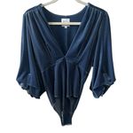 MISA Los Angeles Reem Bodysuit in Blue Velvet Size Small Holiday Party Boho Photo 3