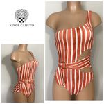 Vince Camuto New. stripe swimsuit. MSRP $139. Size 6 Photo 1