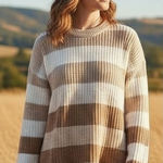 Striped Sweater S Long Sleeve Beige Brown Cream Earthy Neutral Country Cowgirl Tan Size 4 Photo 0