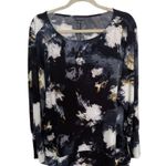 The Limited  Abstract Watercolor Long Sleeve Basic Tee Plus Size 1X Navy Black Photo 0