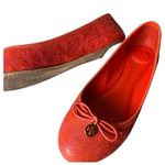 Tory Burch Chelsea Stitched Logo Fire Orange Leather Ballerina Flat Size 8.5 M Photo 6