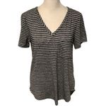 Rhapsody  Women’s Black and Gray Striped V-Neck Tee Photo 3
