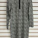 J. McLaughlin Sketch Geo Print Bedford L/Sleeves Dress M Black Off White Stretch Photo 0