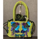 Green Beaded NWT Viral Handcrafted in India Embellished Drawstring Mini Handbag Photo 0