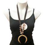 Handmade Leather, Brass, Beads, Bamboo and Sandstone Crescent Necklace Brown Photo 8