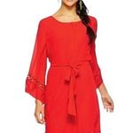 By & By Red Mini Dress Size Medium 3/4 Embellished Butterfly Sleeves Photo 0