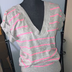 Gray and Pink Striped Short Sleeve cashmere Top Photo 0