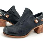 A.S.98 Black Leather Mules Silver Studded Heeled Shoes Boho Cottage EU Size 36 Photo 2