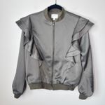 Everly ‎ Satin Shoulder Ruffle Full-Zip Bomber Jacket Army Green Size Small Photo 0