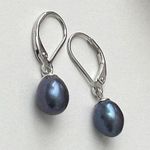 925 AAA Quality Genuine Freshwater Cultured Pearl Drop Dangle Earrings Black Photo 0