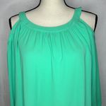 Kaari Blue  Green Tie Neck 3/4 Sleeve Cold Shoulder Top Blouse Size M Photo 1