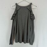 EXPRESS  One Eleven Cold Shoulder Ruffle Crewneck Sweater XS Gray Photo 7