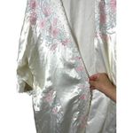 Vintage White Satin Floral Embroidery Pink Blue Accents Kimono Robe Long 2X Size L Photo 6