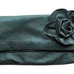 Steve Madden  Rose Foldover Magnetic Zip Up Clutch Purse Black Faux Leather EUC! Photo 0