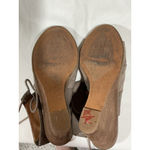 Woman’s Melrose Market Calista Lace Up Taupe Suede Wedge Open Toe Ankle Shoe 8.5 Brown Photo 7