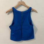 Bebe Blue Mesh Cutouts Sleeveless Crop Top Exposed Zipper Back Size L Photo 4