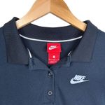 Nike Polo Shirt Womens Medium Black Cropped Embroidered Swoosh Stripe Sleeve Photo 1