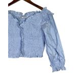 ZARA Smocked Off The Shoulder V Neck Crop Top Ruffle Puff Long Sleeves L Blue Photo 3