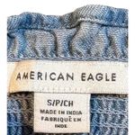American Eagle Denim Chambray Peplum Top Smocked Embroidered Size Small Photo 6