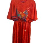 Vintage 70s 80s Red Flutter batwing Sleeve blouse geometric print party dress Size XL Photo 9