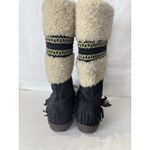 UGG  Women’s Shoreline Boots Size 9 Black Suede Shearling Fringe Lace Up 5755 Photo 4