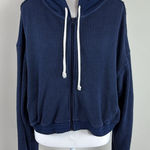 Aerie Navy Contrasting texture Waffle Knit Full Zip Cropped Hoodie Size Large Photo 0
