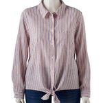 Popsugar linen blend striped button down tie front shirt XXL NWT Photo 2