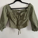 O. Vianca | Green Ruched Puff Sleeve Corset Boustier Style Crop Top | Small Photo 0