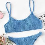 Women’s extra small smocked baby blue Micro bikini top Size XS Photo 0