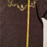 Larisa Vtg Dress Holiday Black Gold Shoulder Pad Sequin Embellished Sweater Size L Photo 12