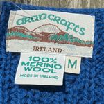 Aran Crafts Blue 100% Merino Wool Cable Knit Cardigan Sweater Made in Ireland M Size M Photo 1