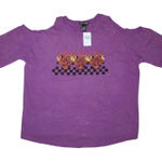 Hot Topic 🆕 Plus 0 0X 1X Purple Checkered Roses Tattoo Top NWT Cold Shoulder Photo 0