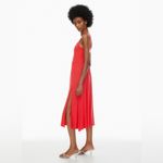 Aritzia Wilfred Market Slit Dress Squareneck Midi Tank Jersey Dress Red Size M Photo 4