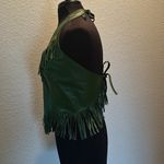 Genuine Green Fringe Rhinestone Studded Scalloped Leather Tie Halter Backless Size L Photo 8