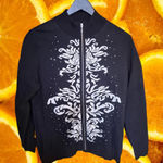 Chico's Zenergy Full Zipper Black Sweater with White Design and Rhinestones Size 2 Photo 0