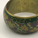 Vintage Floral Butterfly Wide Bangle Bracelet Green Enamel Boho Fairycore Photo 6