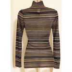 BCBGMAXAZRIA Striped Metallic Blue and Gold Sheer Long-Sleeve Turtleneck size X-Small Photo 3