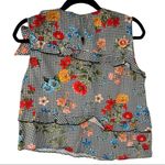 ZARA Black & White Gingham Flora Asymmetrical Ruffle Hem Top Photo 2