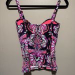 Paisley Patterned Pink Purple and Black Women's Tankini Bathing Suit Top Small Photo 1