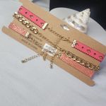 Pink and Gold 3 piece Choker Necklace Set New Photo 2