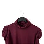 Enza Costa Small Long Sleeve Turtleneck Burgundy Puff Shoulder Ruched Fall Basic Red Photo 5